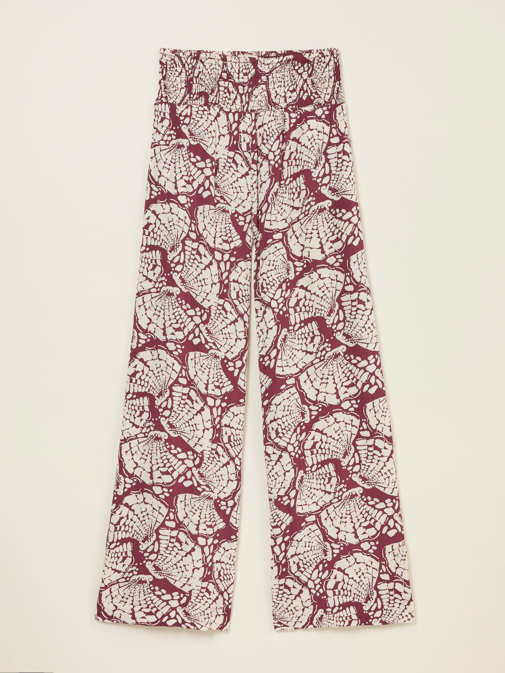 Burgundy Red Mono Shell Shirred Palazzo Trousers