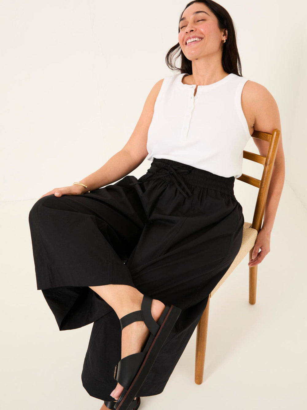 Aubrey Black Wide Leg Crop Trouser