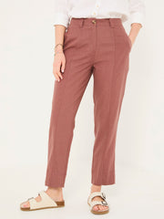 Issy Dark Natural Tapered Linen Blend Trousers