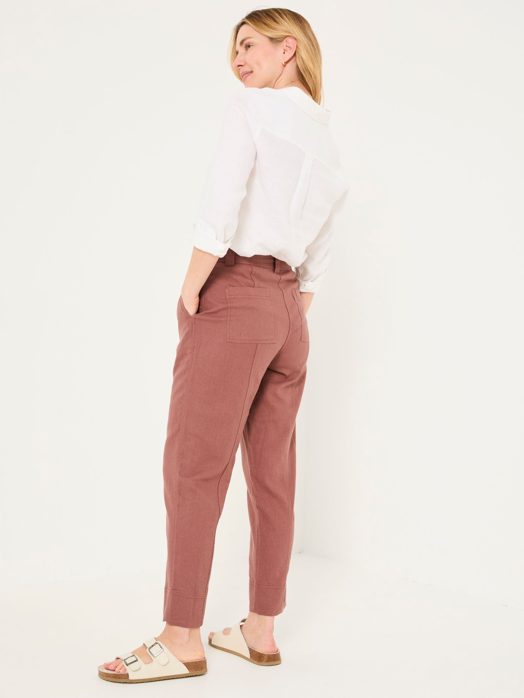 Issy Dark Natural Tapered Linen Blend Trousers