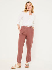 Issy Dark Natural Tapered Linen Blend Trousers
