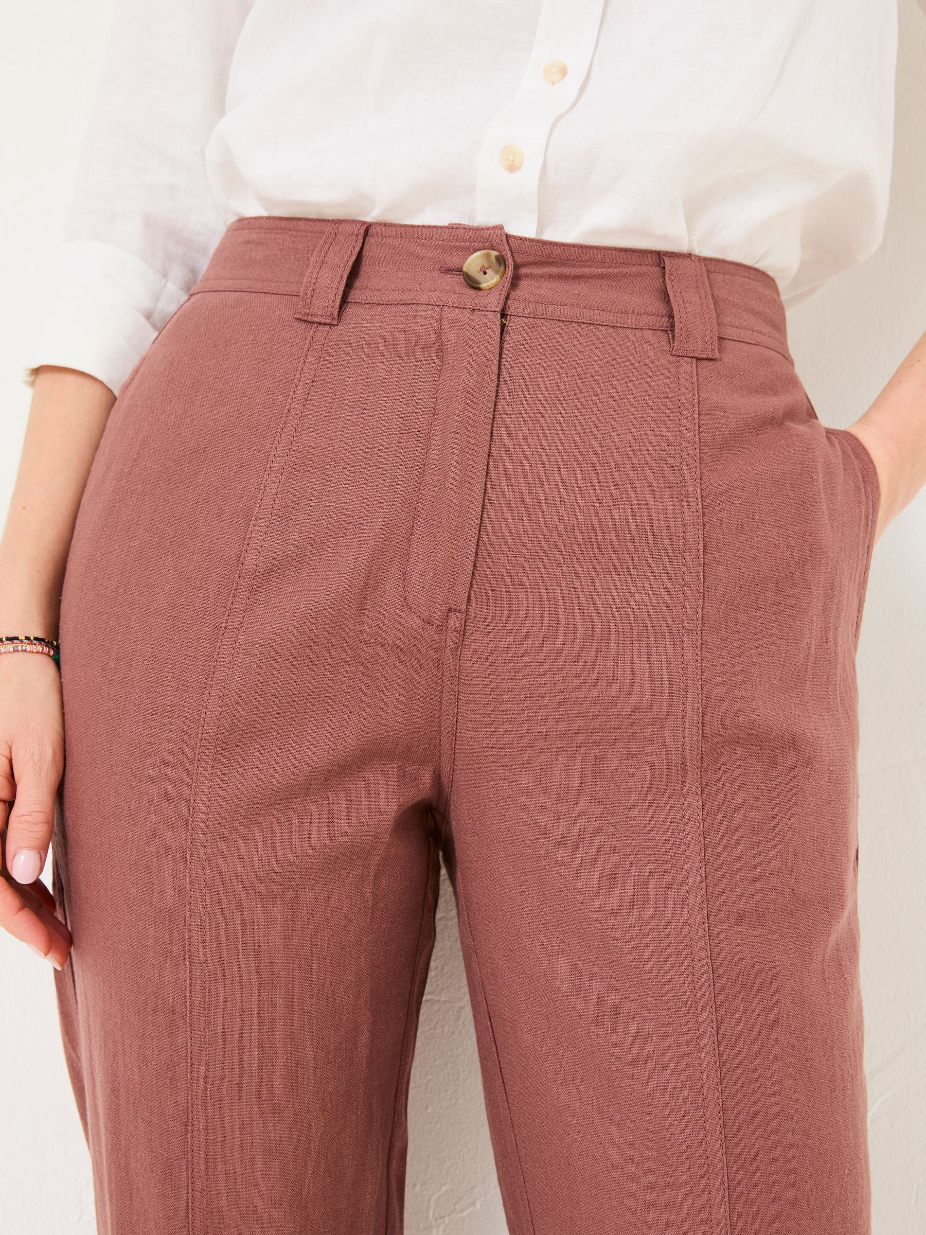 Issy Dark Natural Tapered Linen Blend Trousers