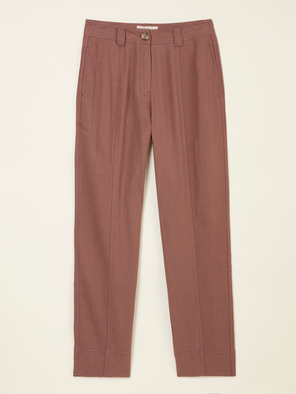 Issy Dark Natural Tapered Linen Blend Trousers