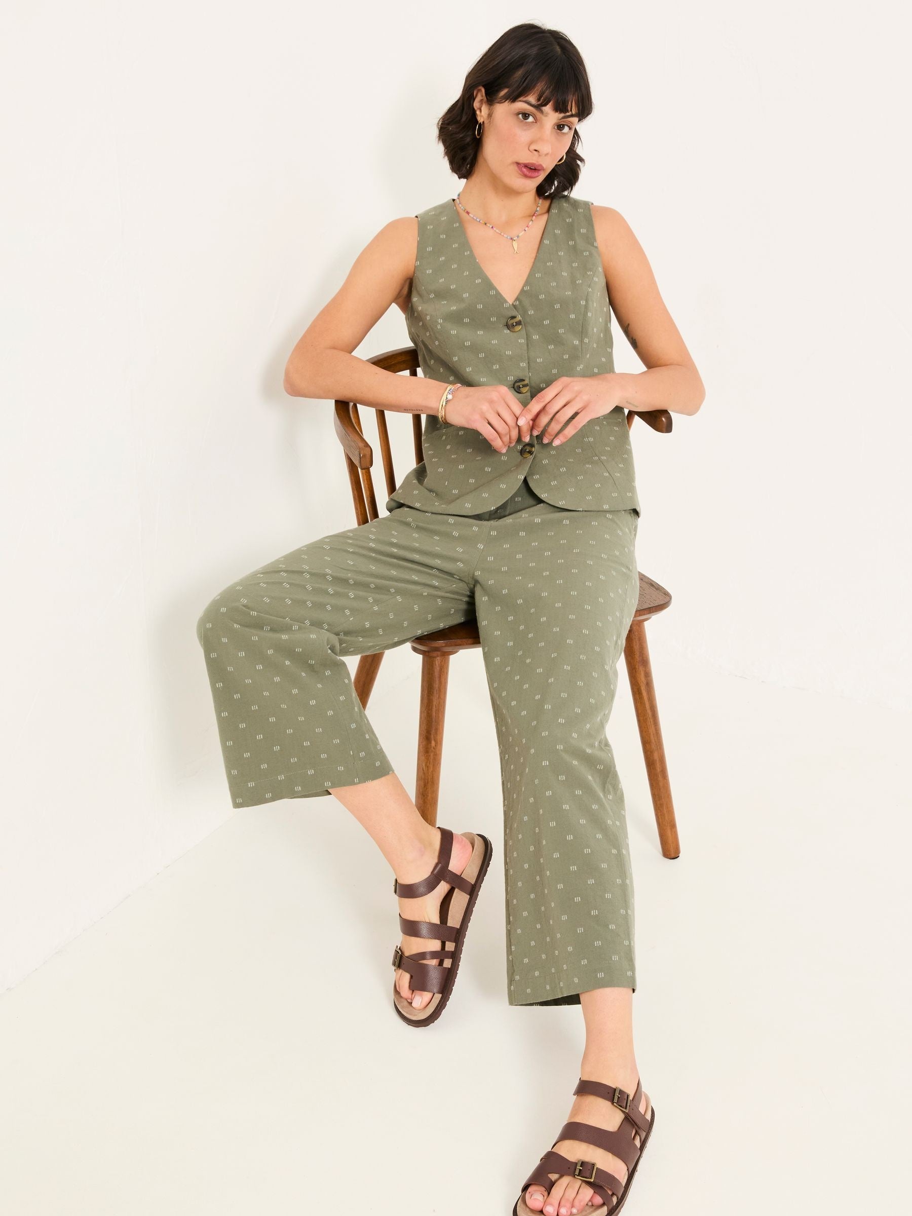 Nina Light Green Embroidered Cropped Trousers