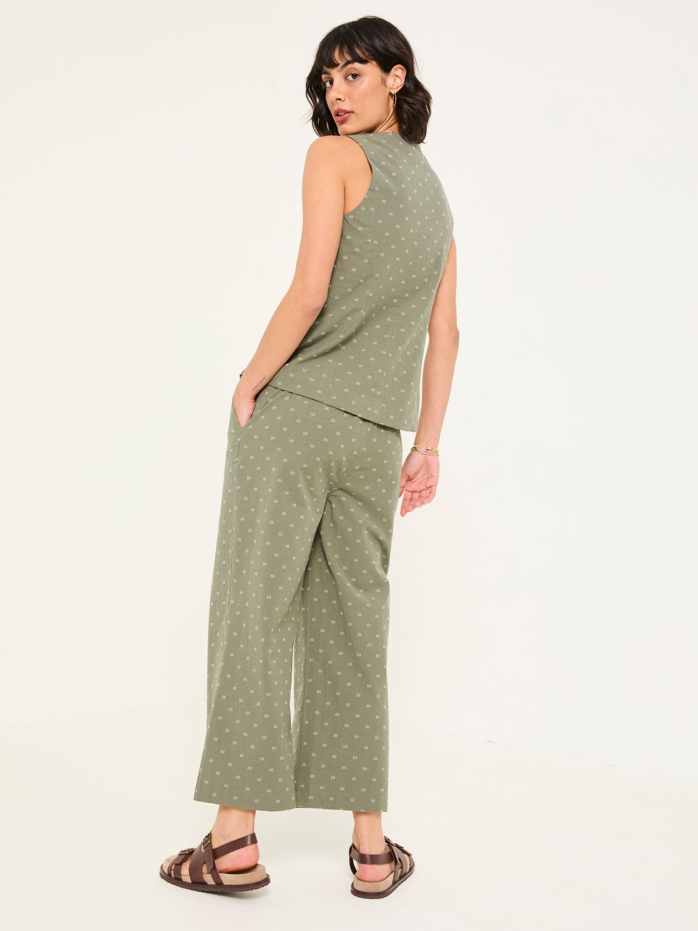 Nina Light Green Embroidered Cropped Trousers