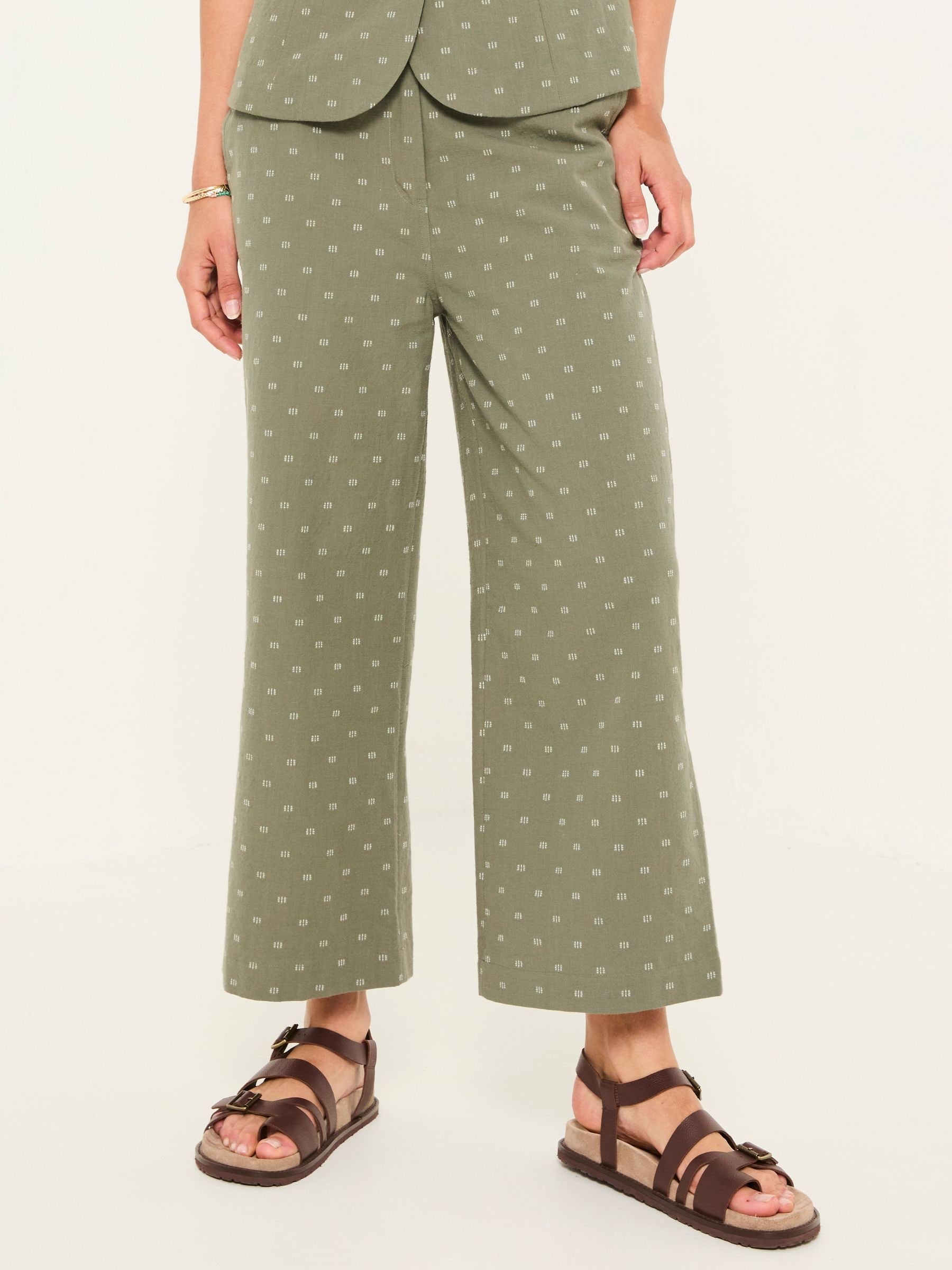 Nina Light Green Embroidered Cropped Trousers