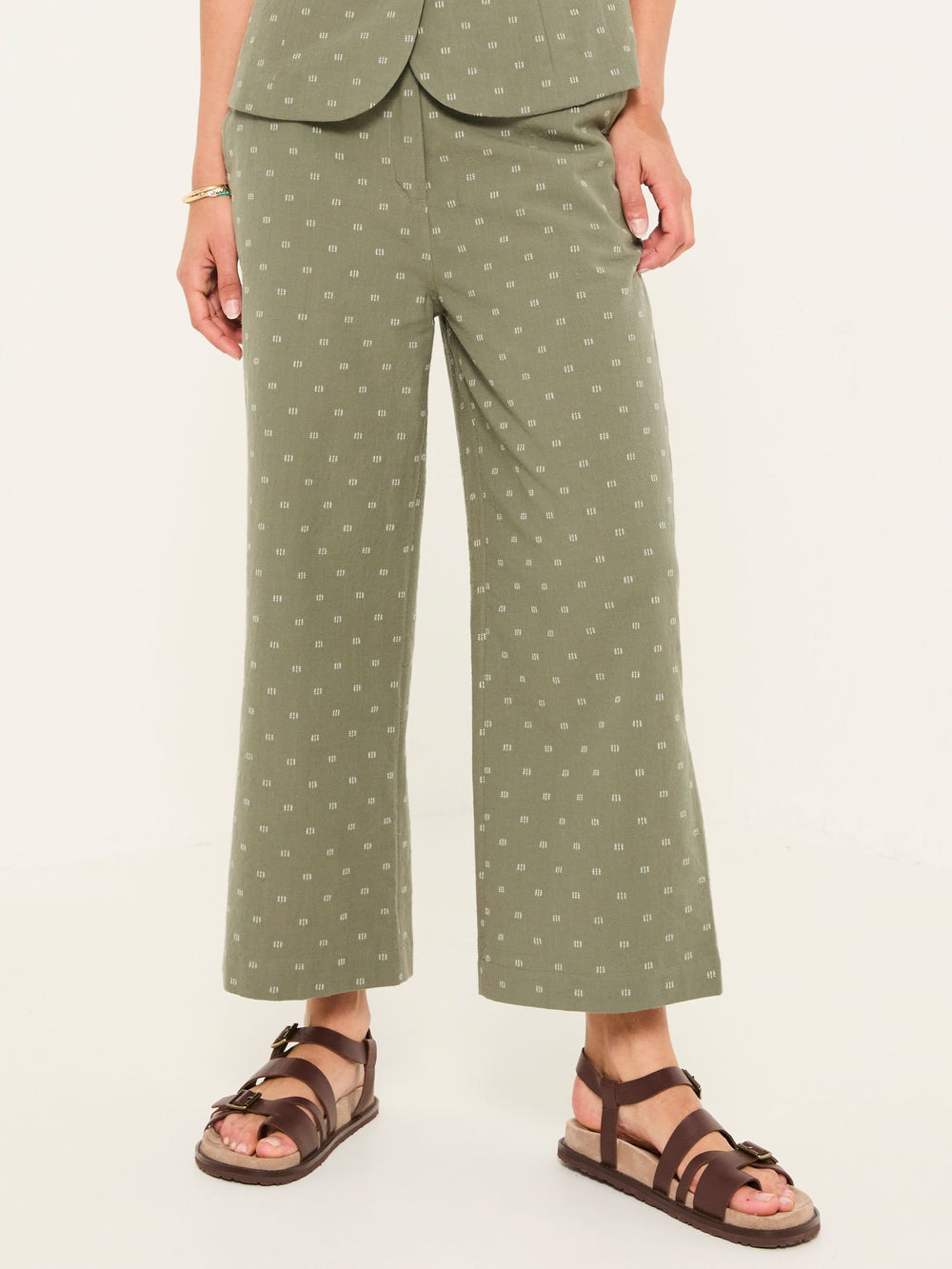 Nina Light Green Embroidered Cropped Trousers