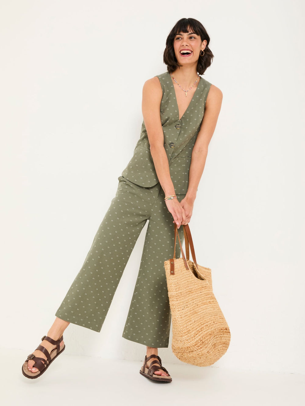 Nina Light Green Embroidered Cropped Trousers