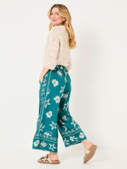 Eliza Teal Blue Lino Shell Cropped Trousers