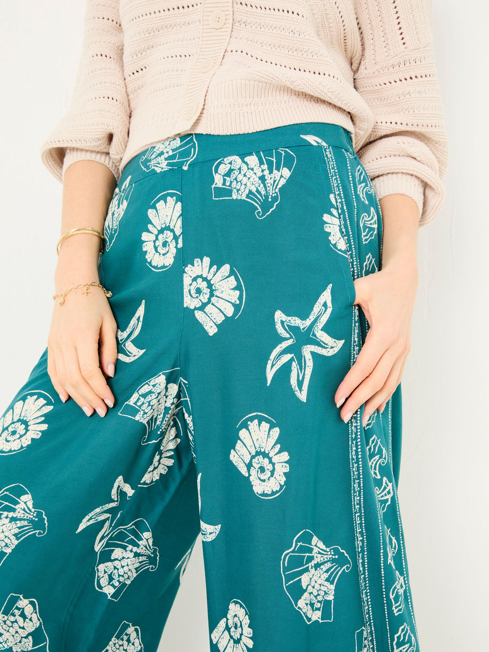 Eliza Teal Blue Lino Shell Cropped Trousers