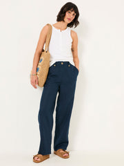 Lydia Navy Straight Leg Linen Trousers