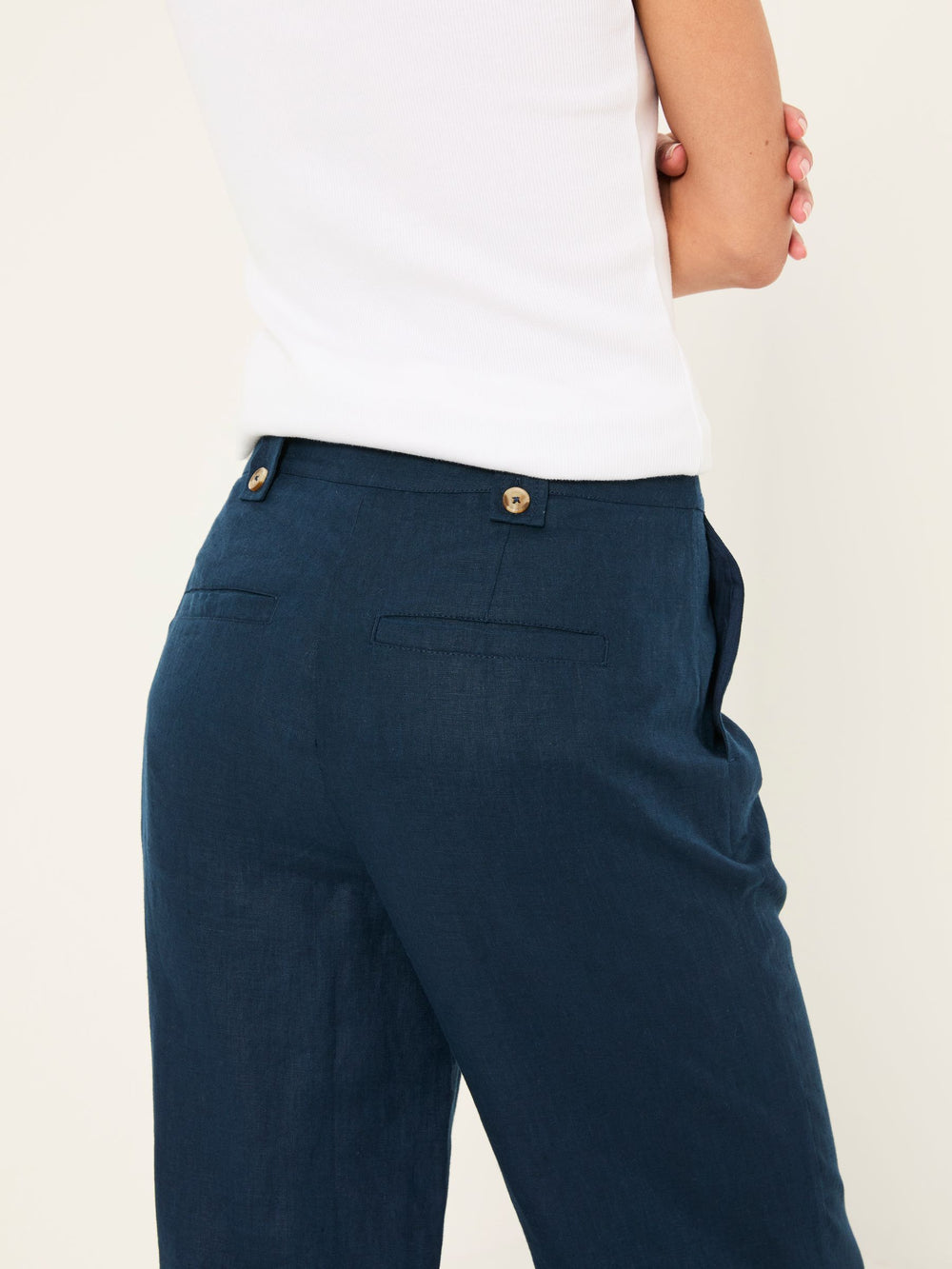 Lydia Navy Straight Leg Linen Trousers