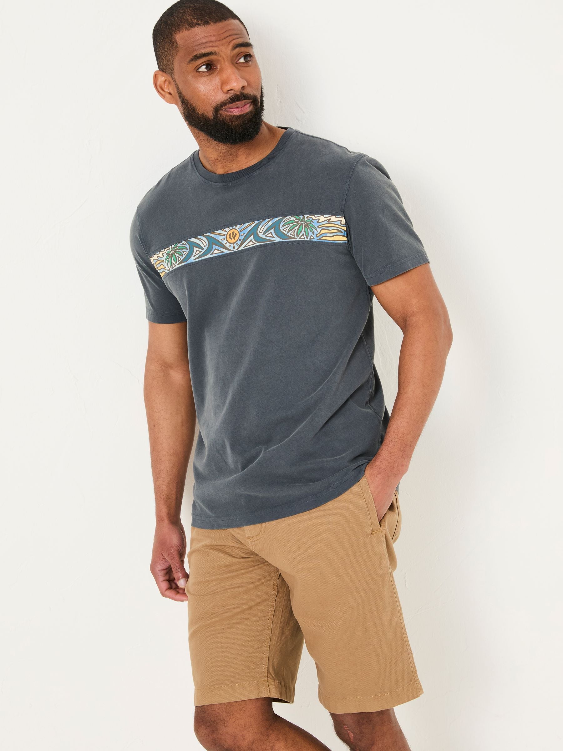 Grey Surf Patch Chest Stripe Tshirt