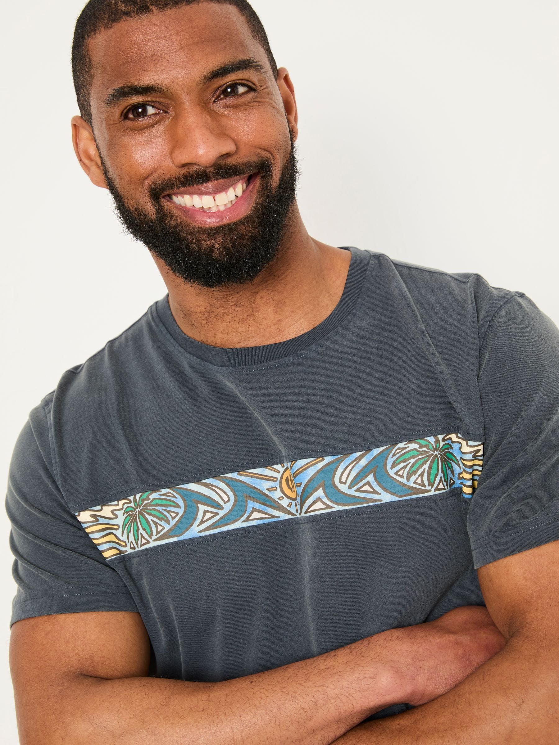 Grey Surf Patch Chest Stripe Tshirt