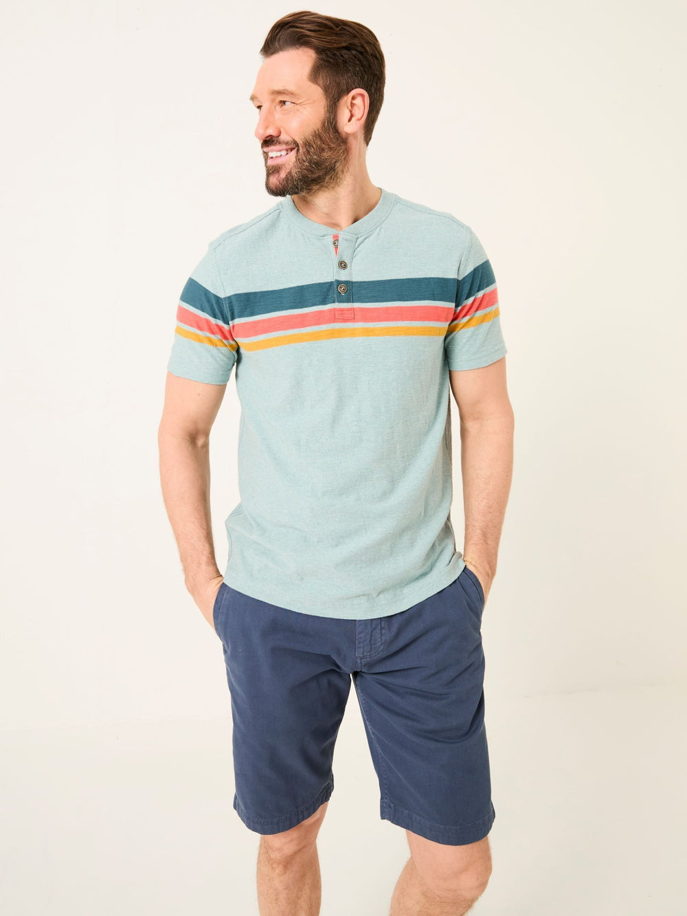 Henley Light Blue Chest Stripe Henley