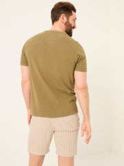 Henley Khaki Green Garment Dyed Pocket Henley