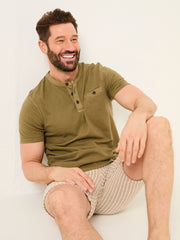 Henley Khaki Green Garment Dyed Pocket Henley