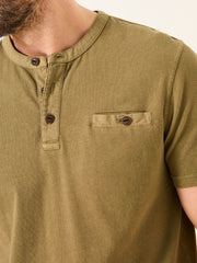 Henley Khaki Green Garment Dyed Pocket Henley