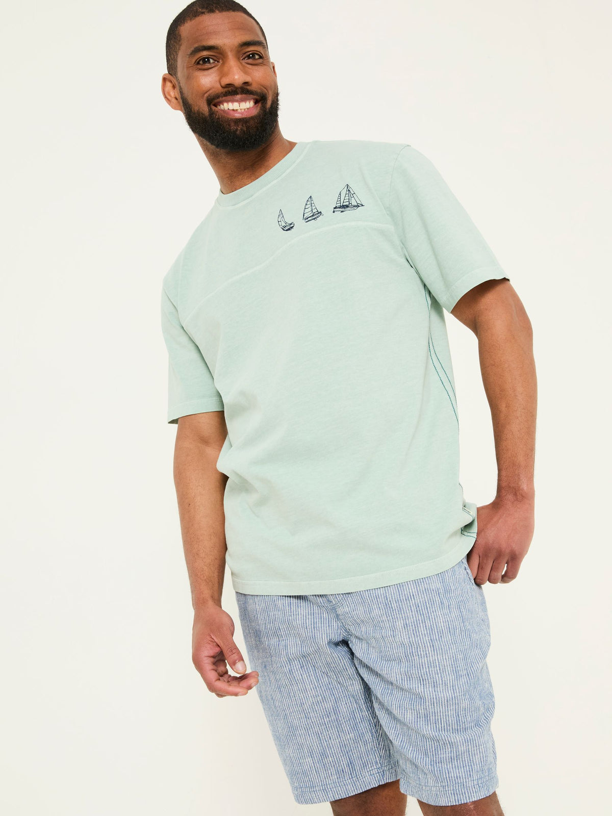 Light Blue Boat Embroidered T-Shirt