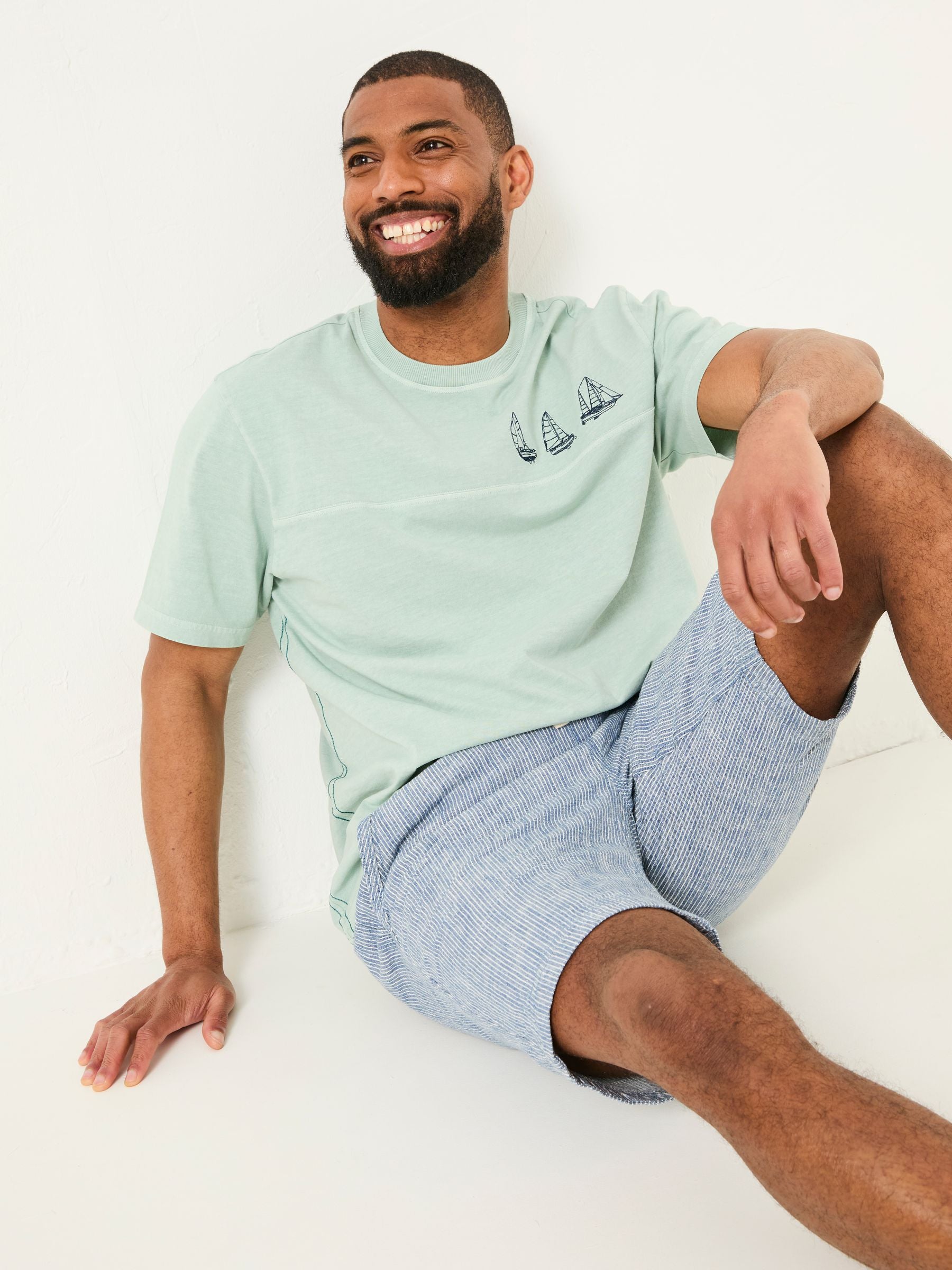 Light Blue Boat Embroidered T-Shirt