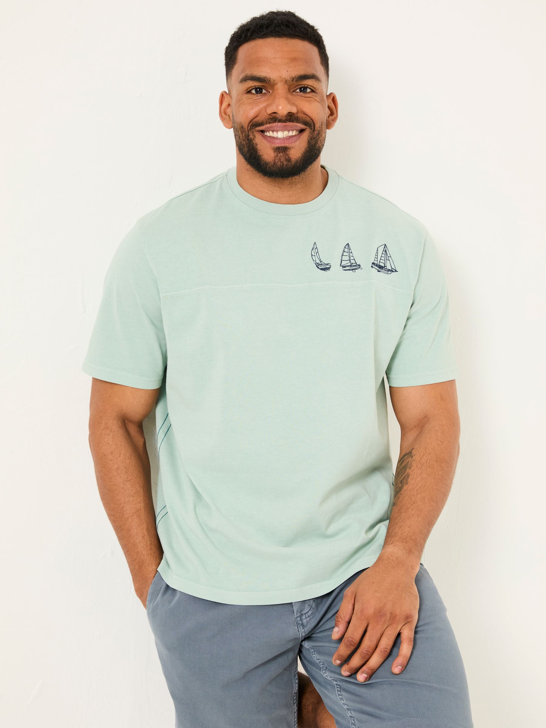 Light Blue Boat Embroidered T-Shirt