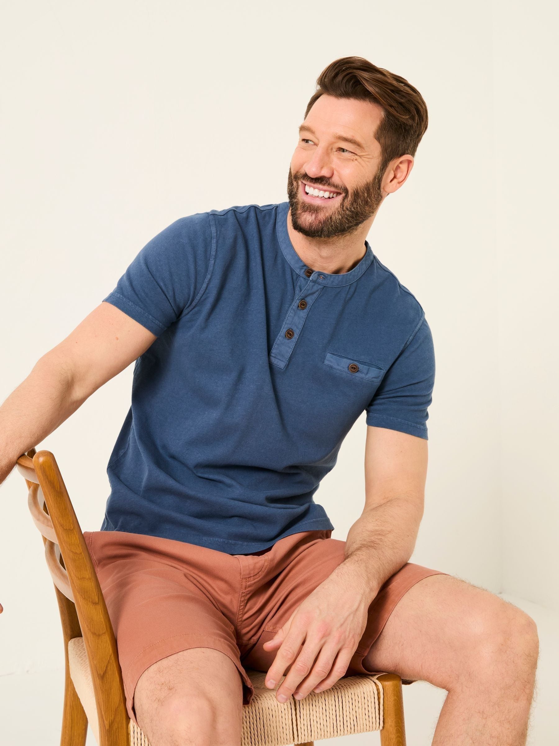 Henley Navy Garment Dyed Pocket Henley
