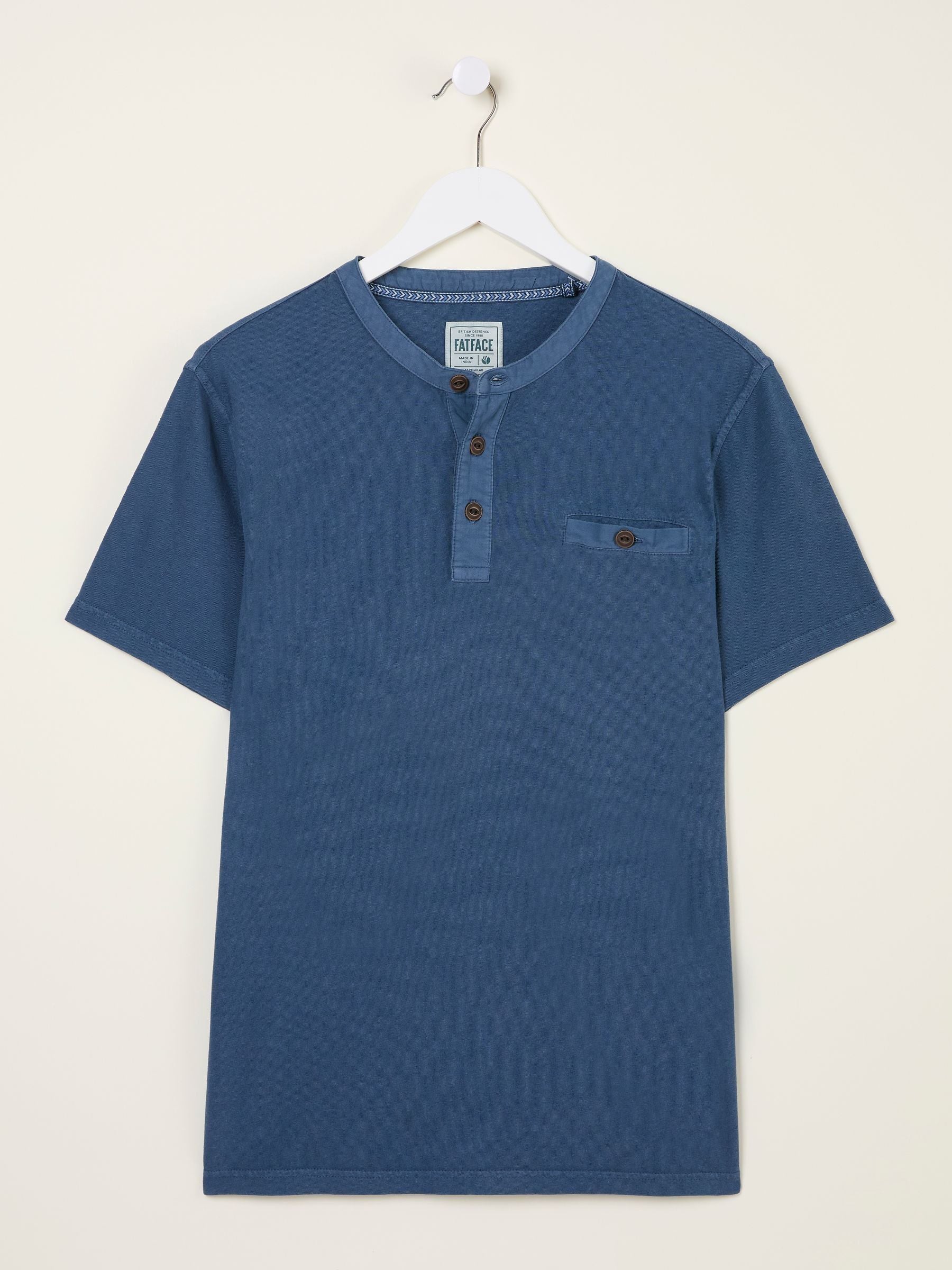 Henley Navy Garment Dyed Pocket Henley