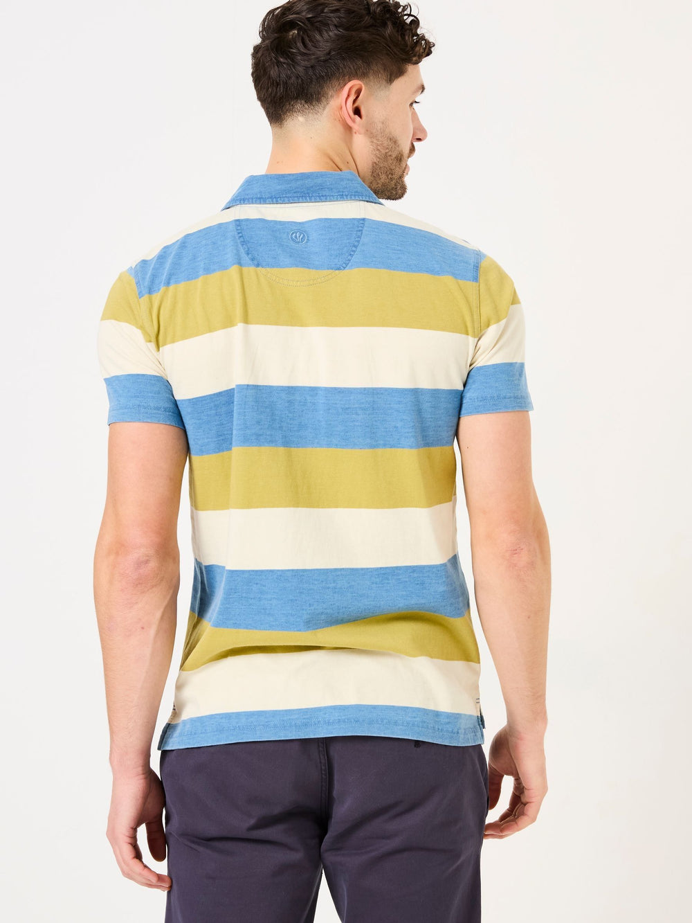 Indigo Blue Block Stripe Polo