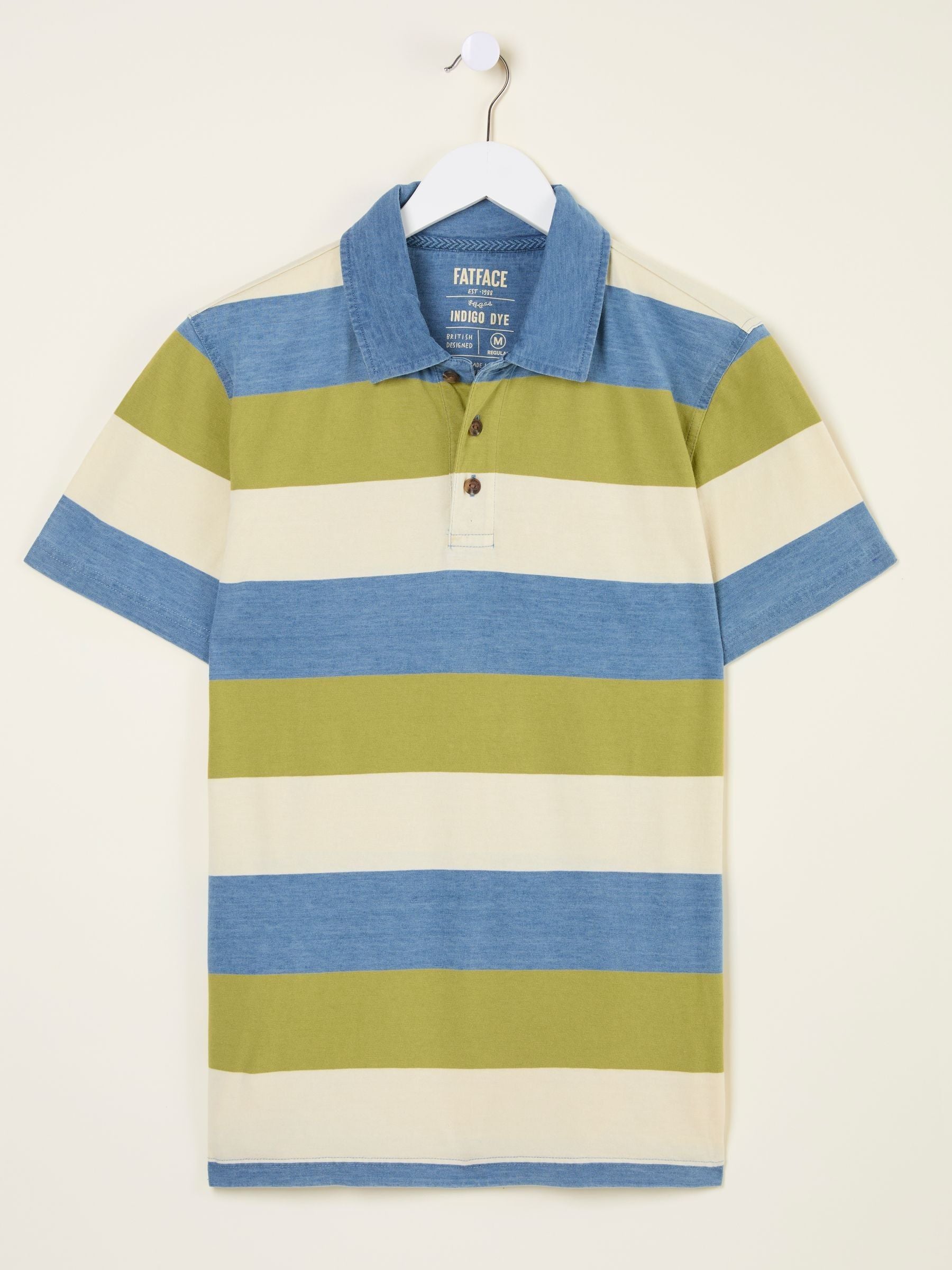 Indigo Blue Block Stripe Polo
