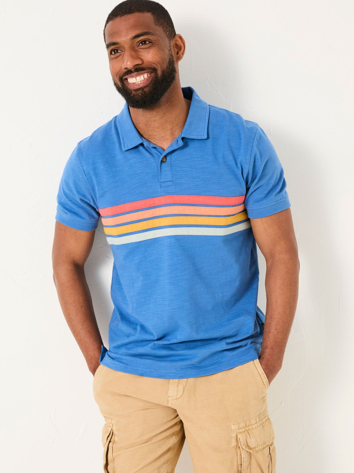 Blue Cut and Sew Chest Stripe Polo