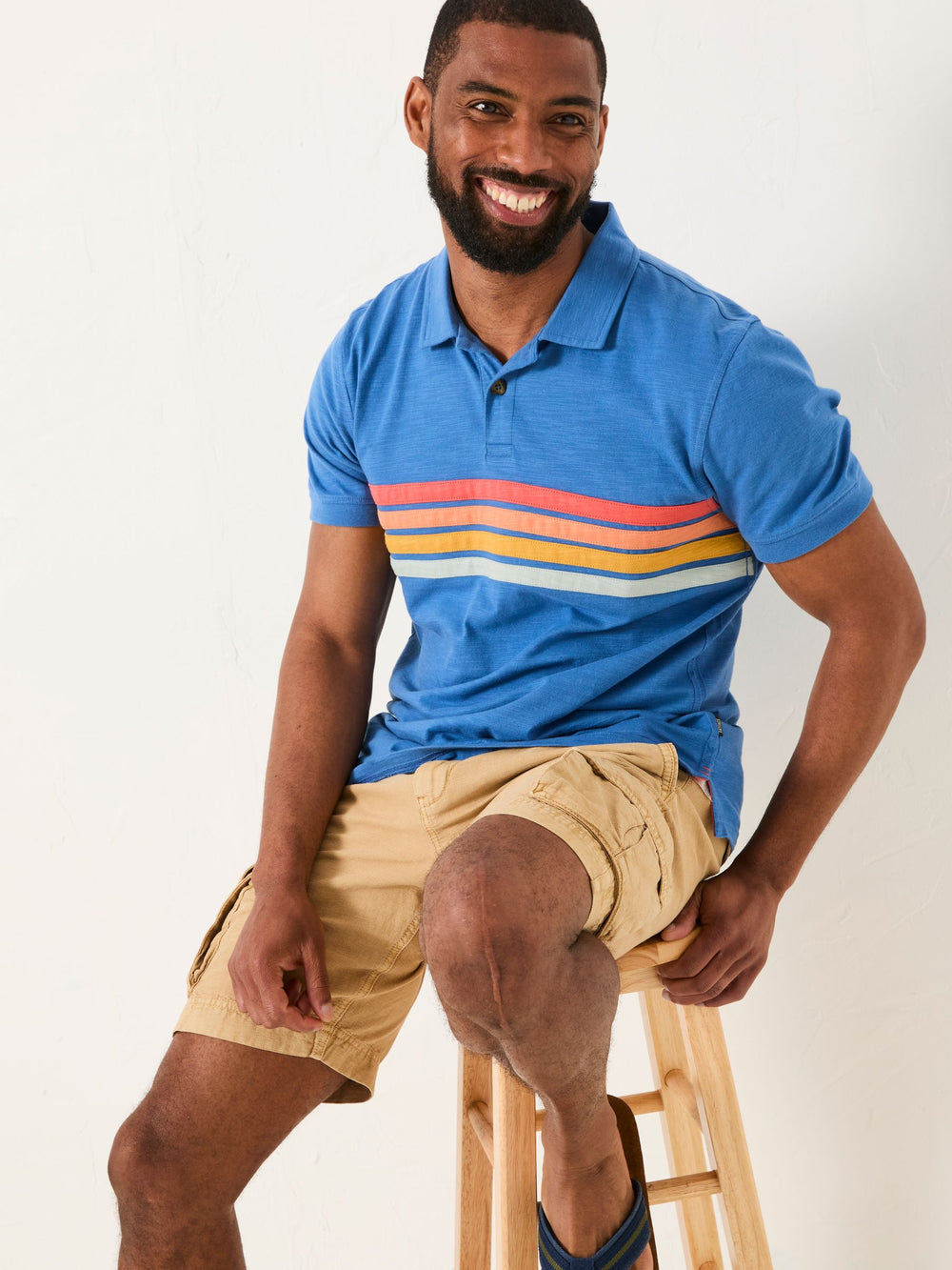 Blue Cut and Sew Chest Stripe Polo