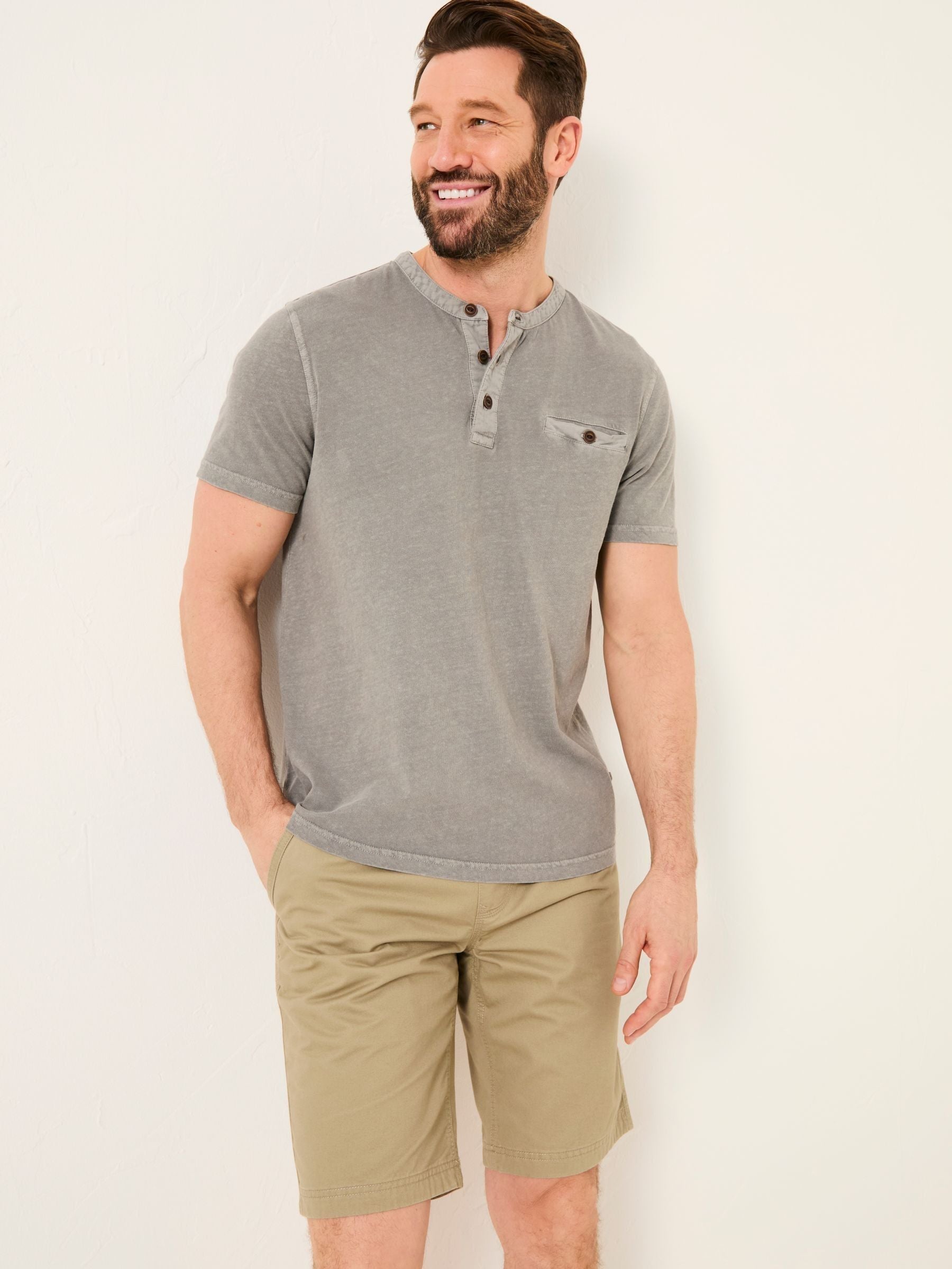 Henley Grey Garment Dyed Pocket Henley