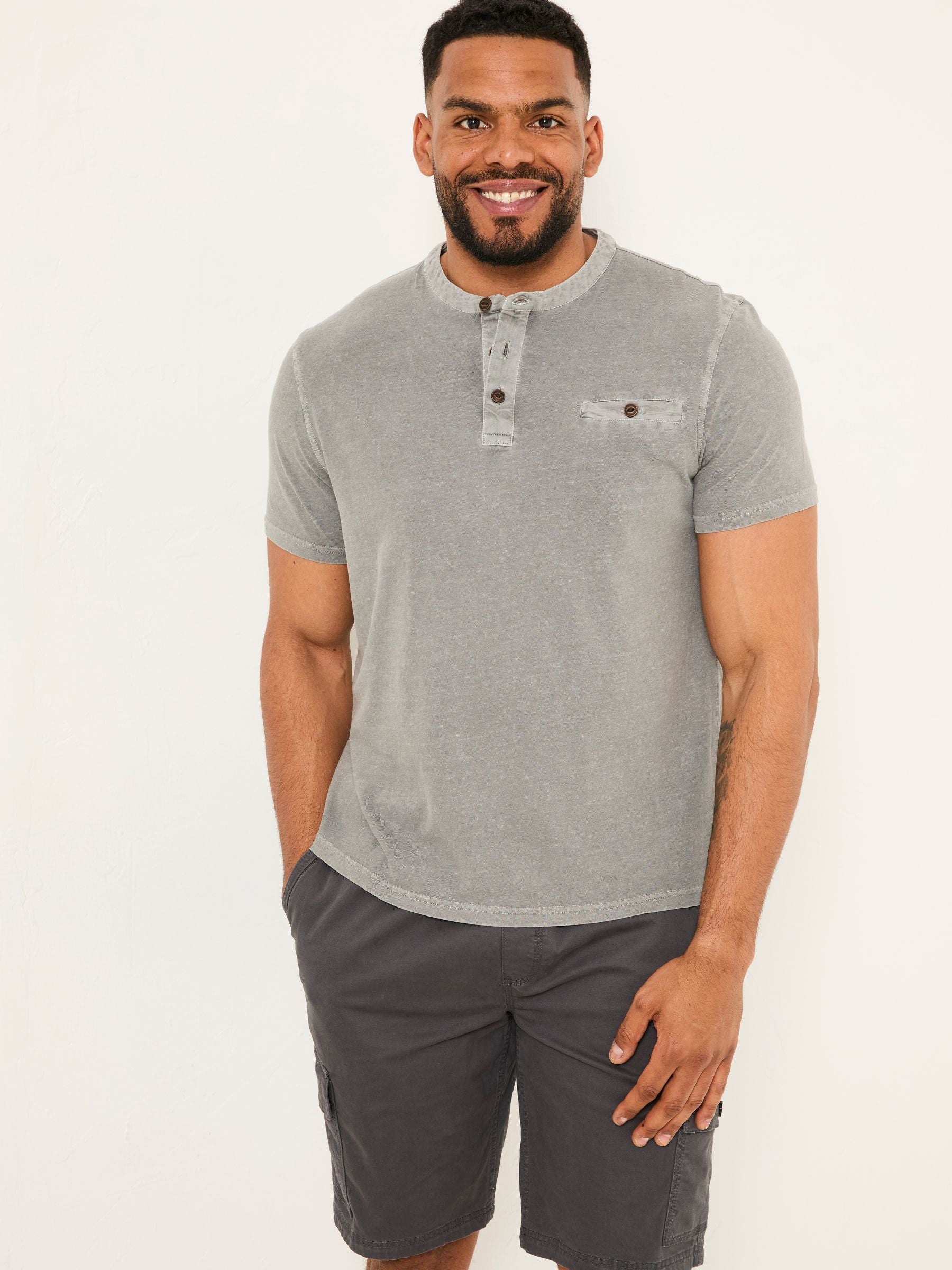 Henley Grey Garment Dyed Pocket Henley