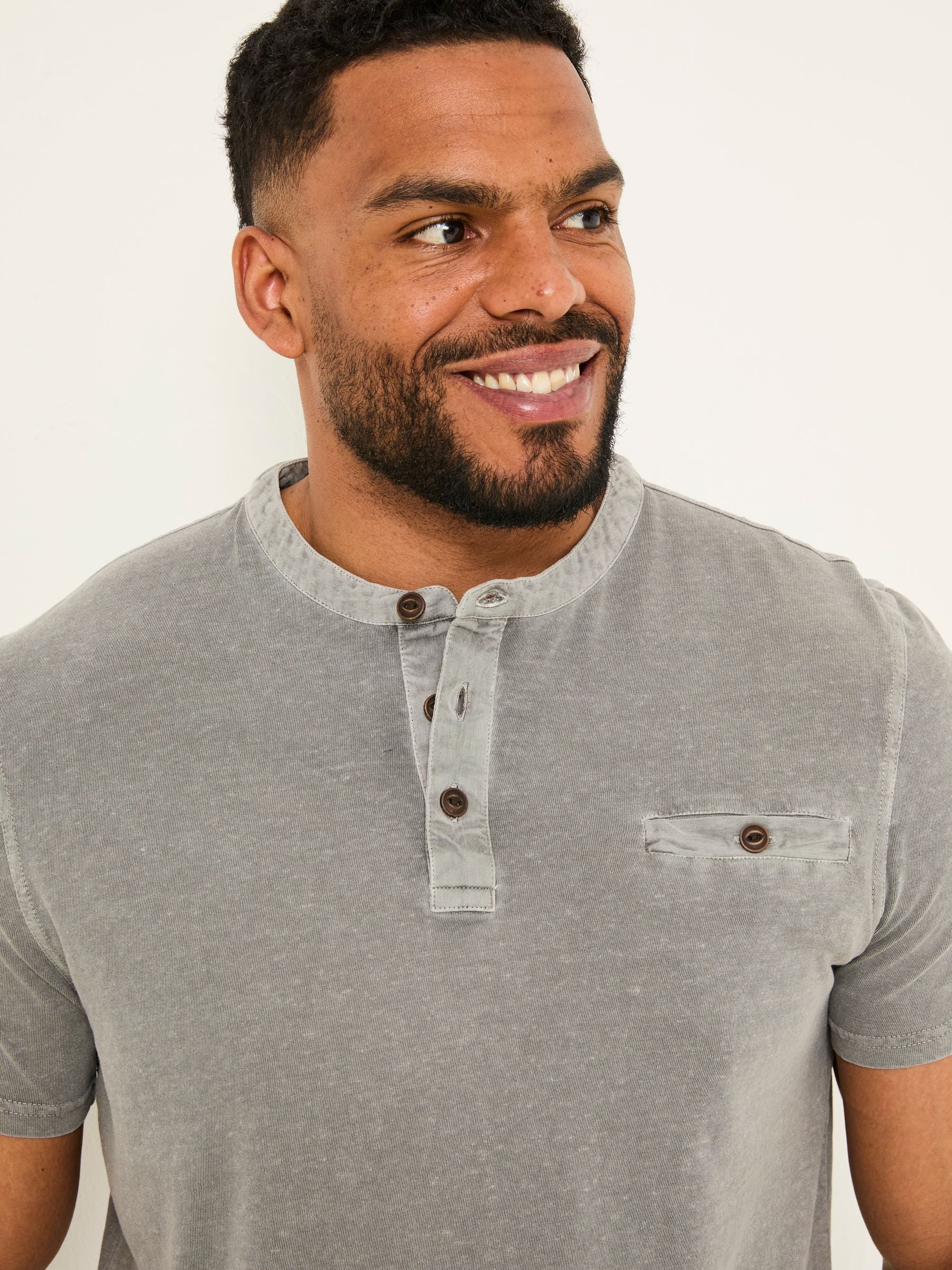 Henley Grey Garment Dyed Pocket Henley