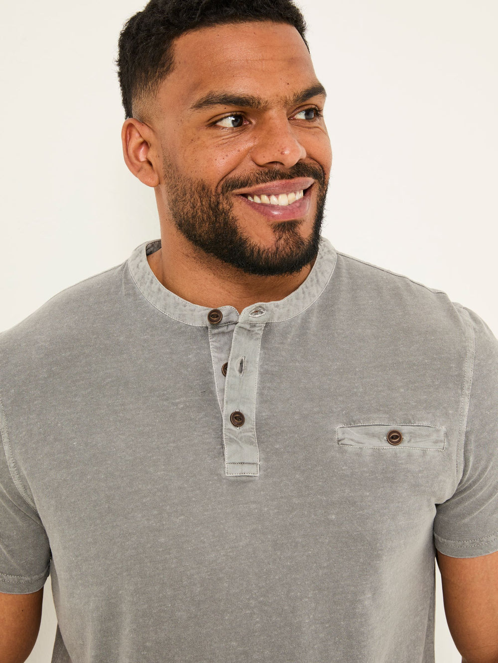 Henley Grey Garment Dyed Pocket Henley