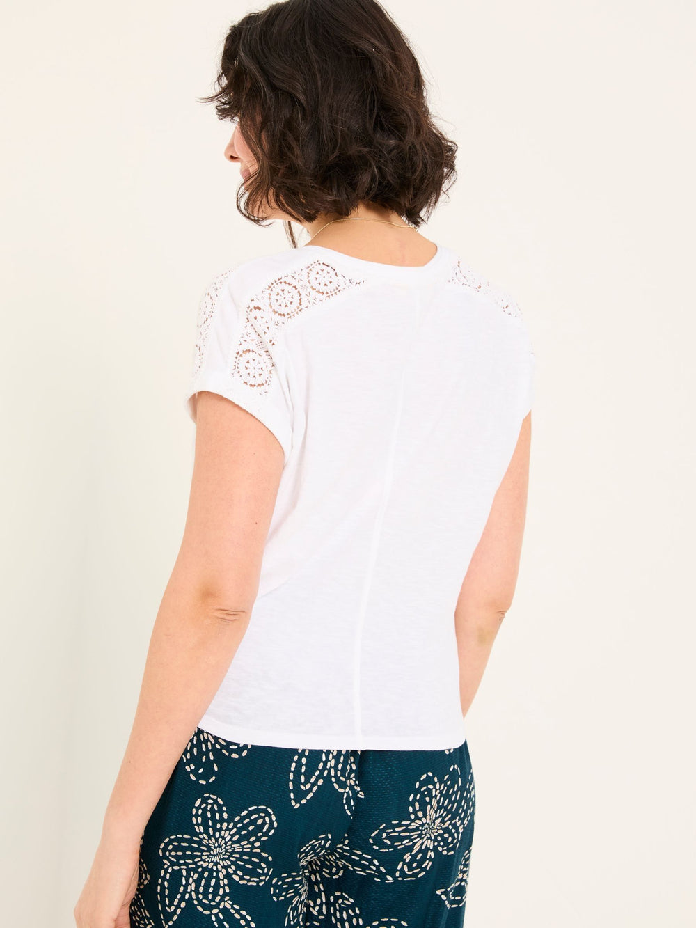 White Lace Tie Front T Shirt