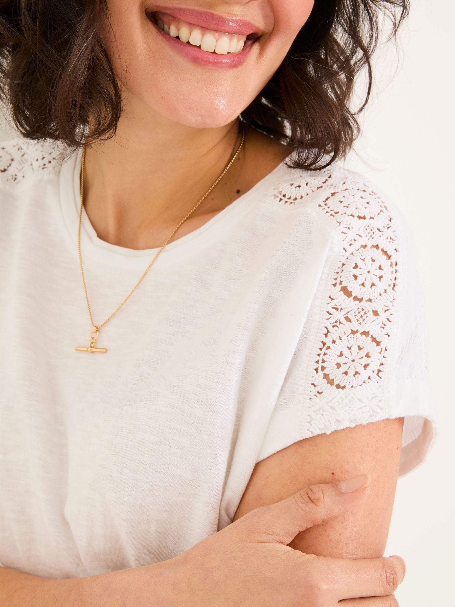 White Lace Tie Front T Shirt