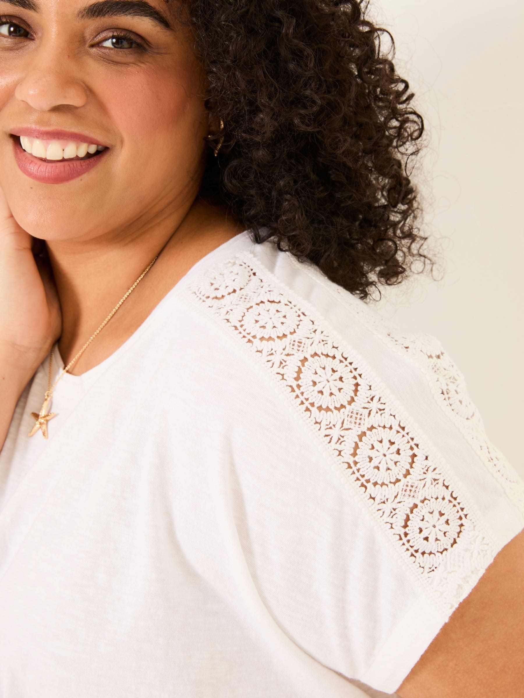 White Lace Tie Front T Shirt