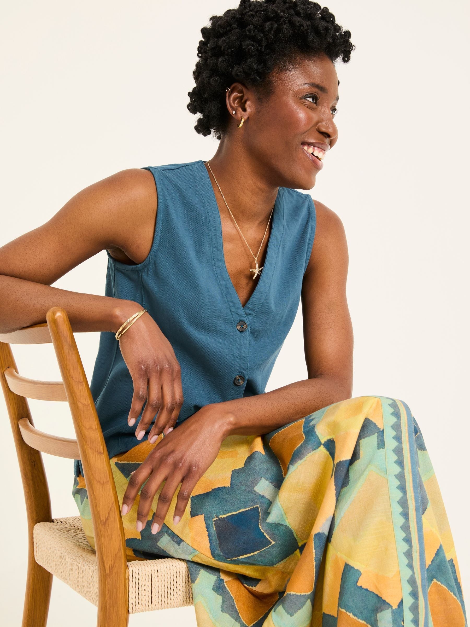 Joni Dark Teal Blue Jersey Waistcoat