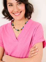 Tansy Pink 100% Cotton V-Neck T-Shirt