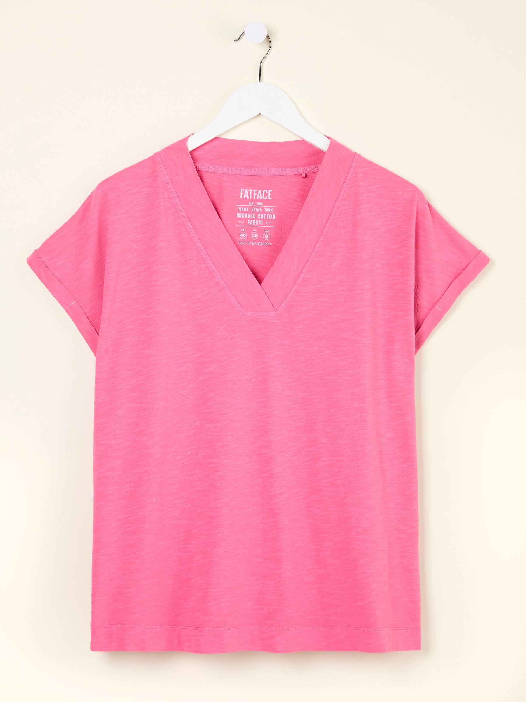 Tansy Pink 100% Cotton V-Neck T-Shirt