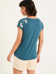 Ivy Teal Blue Embroidered T-Shirt