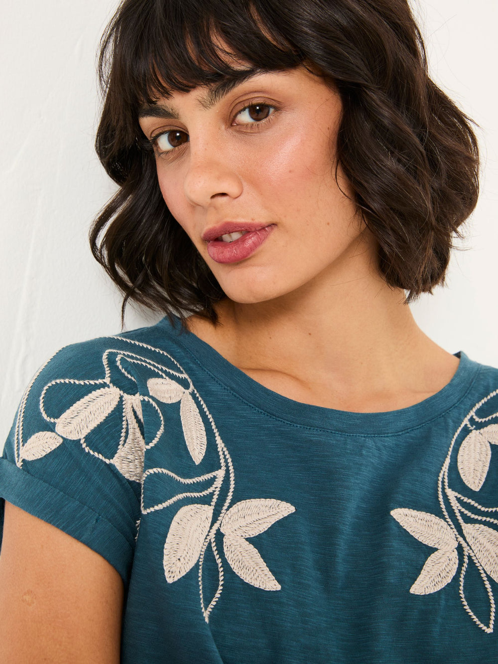 Ivy Teal Blue Embroidered T-Shirt