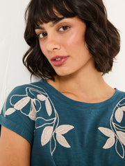 Ivy Teal Blue Embroidered T-Shirt