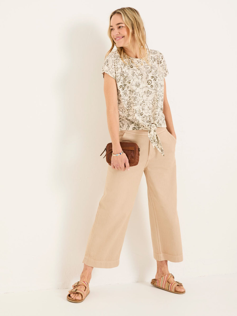 Ivory Linear Floral Tie Front Top