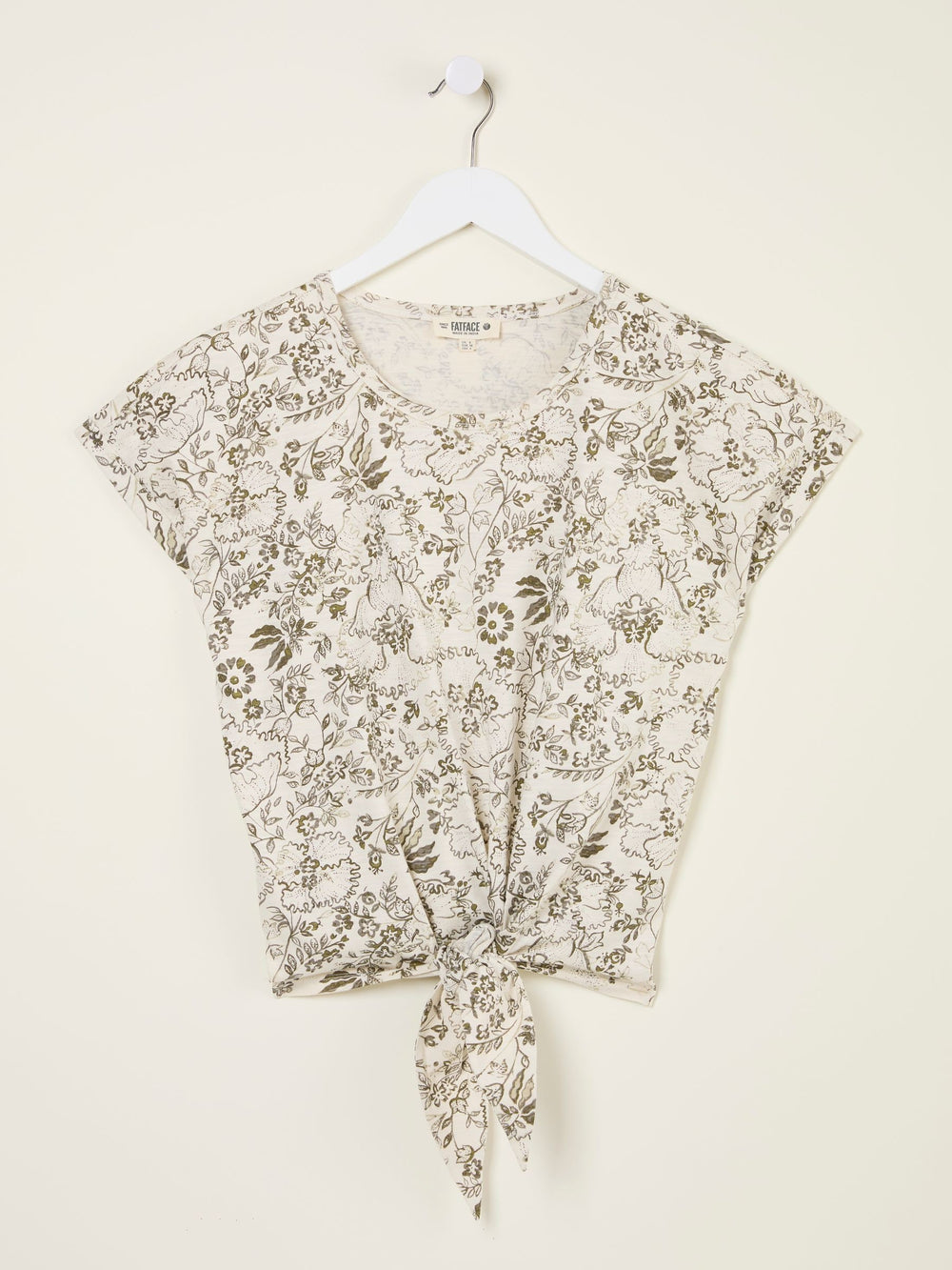 Ivory Linear Floral Tie Front Top