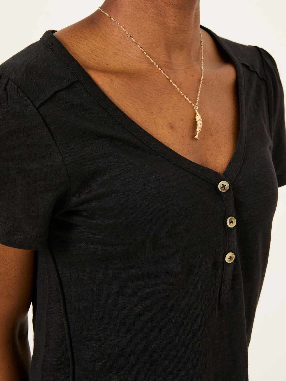 Lena Black Linen Henley Top