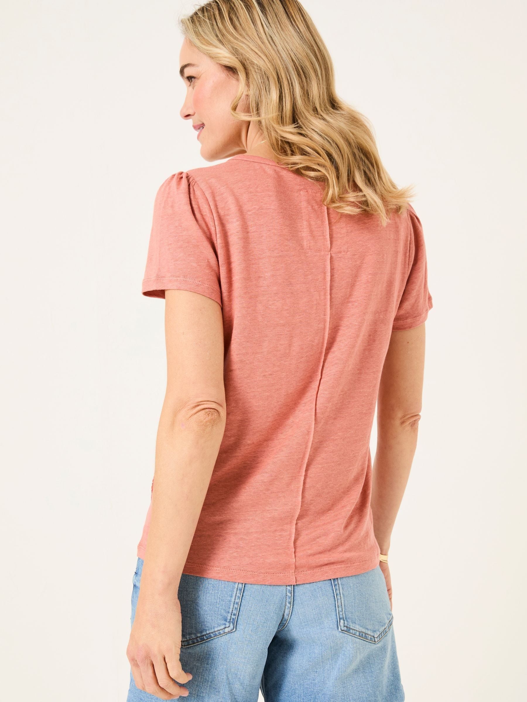 Lena Rose Pink Linen Henley Top