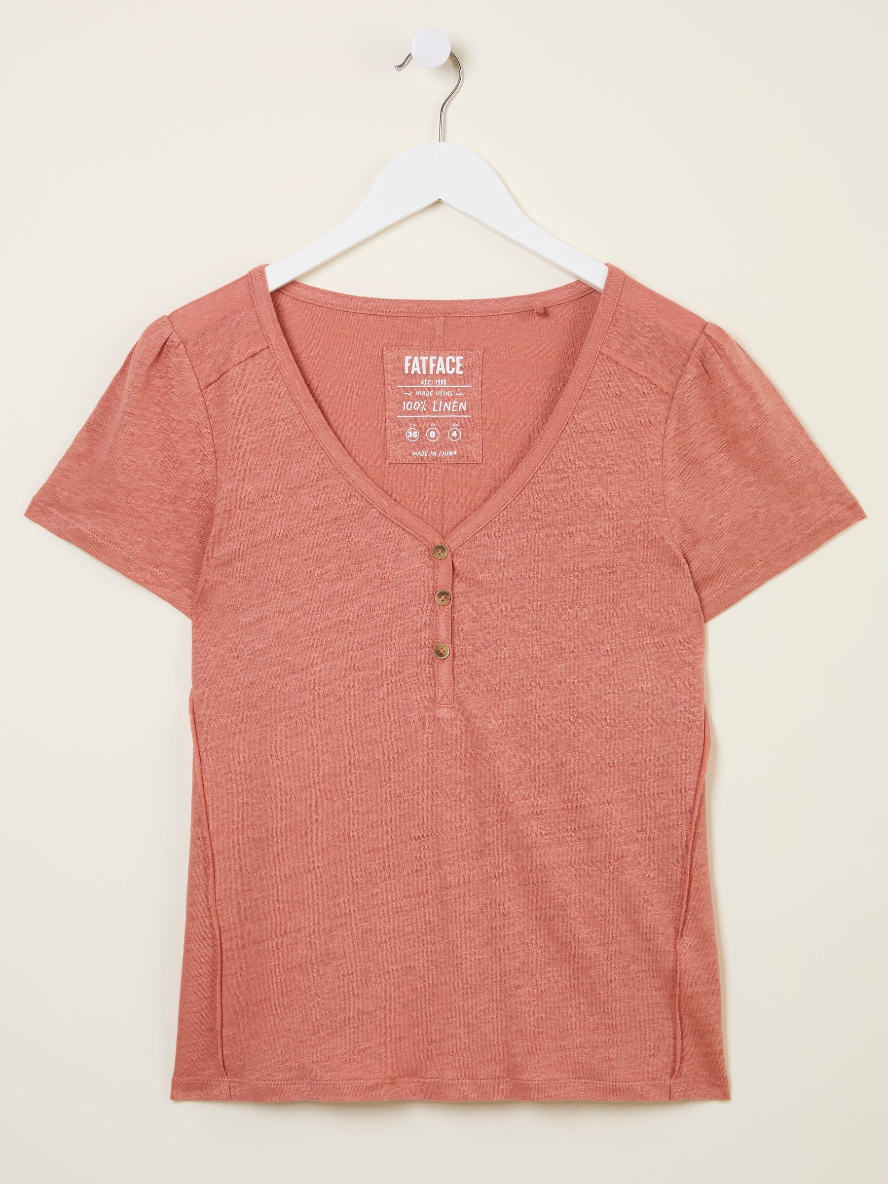 Lena Rose Pink Linen Henley Top