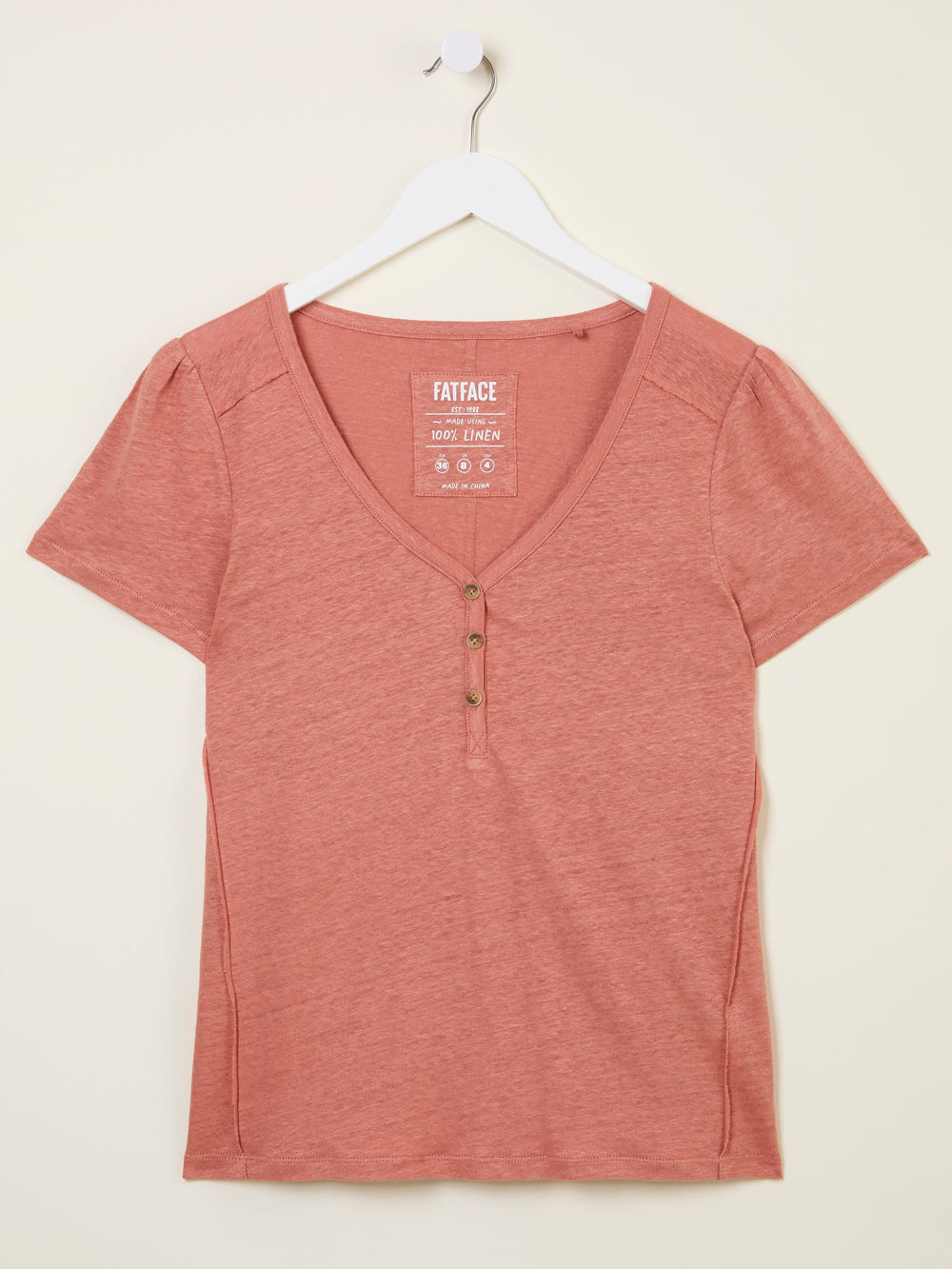Lena Rose Pink Linen Henley Top